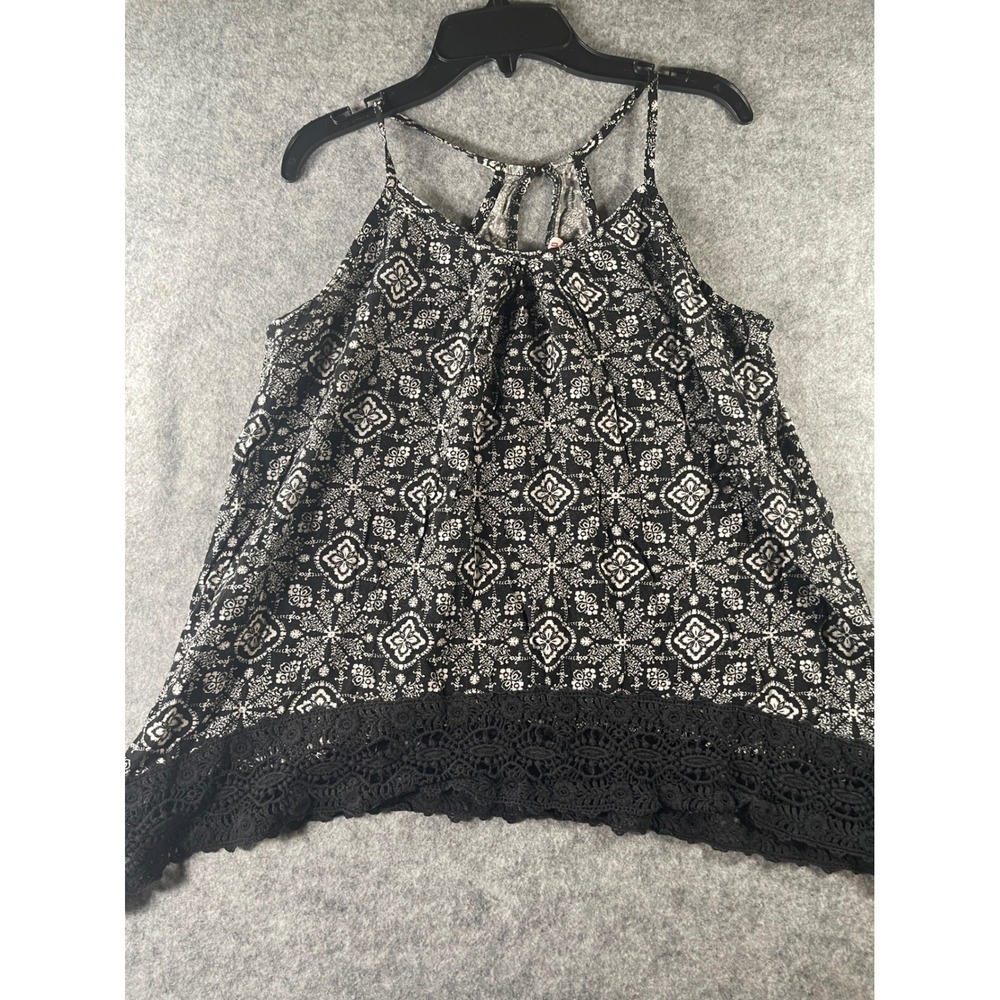Mossimo Black White Medallion Print Lace Trim Swing Tank Top Womens‎ Medium